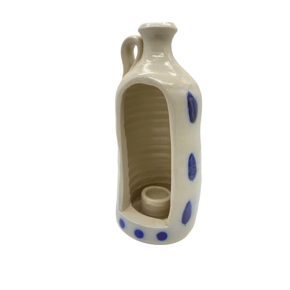 Williamsburg Pottery salt glaze Cobalt blue leaf pottery jug candle holder‎